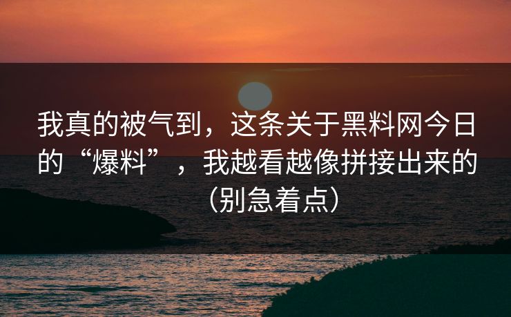 我真的被气到，这条关于黑料网今日的“爆料”，我越看越像拼接出来的（别急着点）