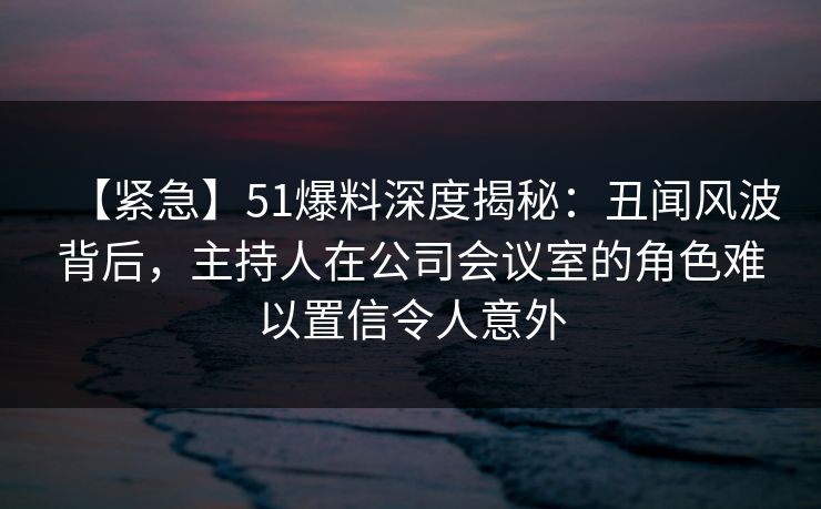 【紧急】51爆料深度揭秘：丑闻风波背后，主持人在公司会议室的角色难以置信令人意外